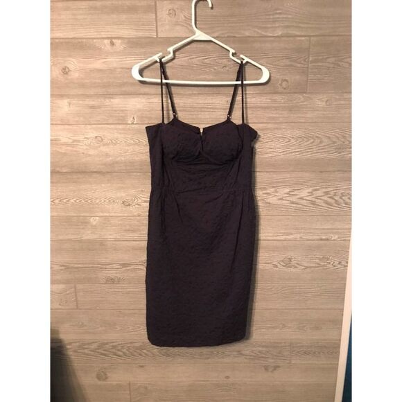 Andrew Marc spaghetti straps navy blue bubble dress back zip/ support bra size 6 - Picture 1 of 6